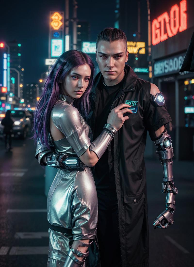 00072-2102164535-cyberpunk style, in the spotlight one man and one woman dress cyberpunk clothes, big city street, public, (cybernetic chrome lim.jpg